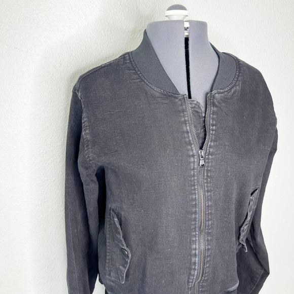 Ci Sono Black Denim Full Zip Long Sleeve Bomber Jacket Women's Size Medium M - Picture 2 of 10